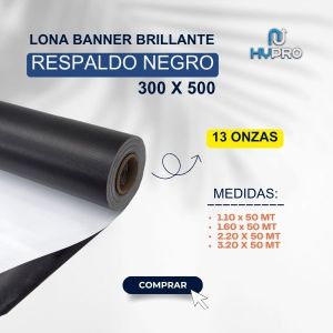 LONA BANNER NEGRO RESPALDO NEGRO 300 X 500 13 ONZAS
